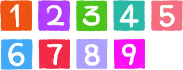 Oil Pastel Set of Colorful Square Numbers 1 to 9
