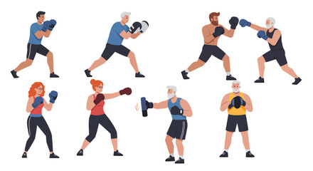 Diverse Adults Engaging in Boxing Training Exercises