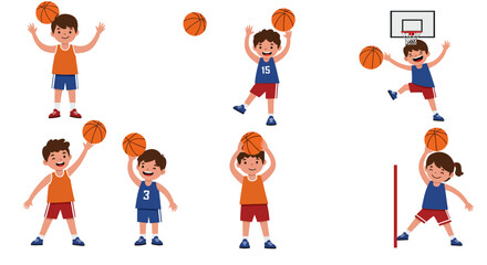 Fototapeta premium Diverse Children Engaging in Various Basketball Activities