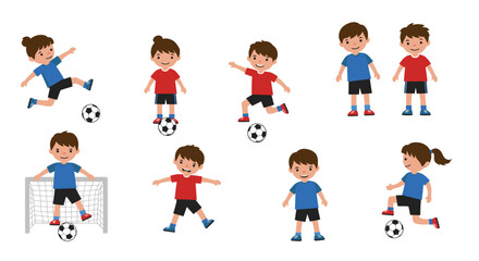 Diverse Children Playing Soccer in Various Actions