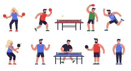 Diverse Table Tennis Players in Actionful Poses