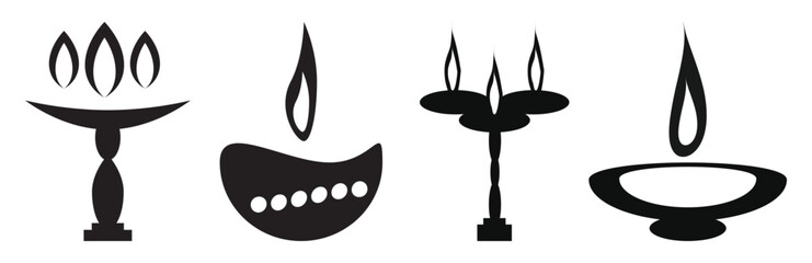 Traditional Black Diyas Vector Set illustration