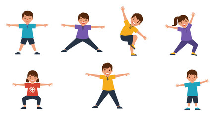Playful Children Demonstrating Various Exercise Poses with Joyful Expressions