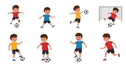 Fototapeta premium Playful Children Enjoying Soccer Kicking and Dribbling the Ball