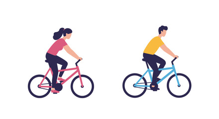 Side Profile of Man and Woman Cycling on Bikes
