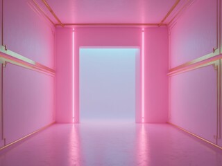 Pastel Pink Room with Golden Accents and Neon Lights. A Modern Art Deco Space.