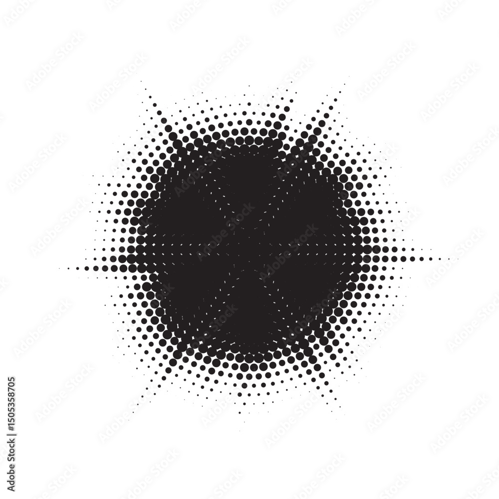 Poster Burst Halftone light effect. Glowing light burst. abstract grunge halftone dots background. Vector illustration.