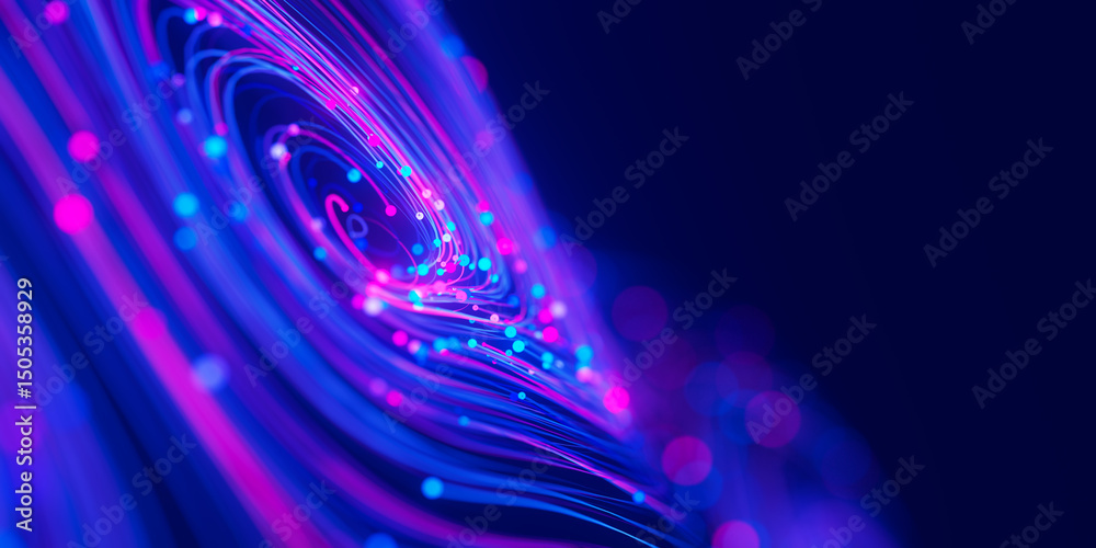Poster closeup of big data swirl patterns in futuristic cyberspace. whirl flow of data in quantum digital n