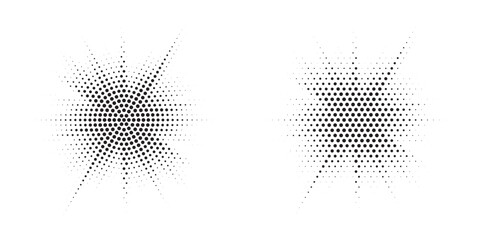 Halftone Background. Glowing light Halftone effect. Abstract grunge Starburst halftone dots background set. Star Flare, Shine light halftone texture. Retro background, pop art style.