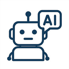 Obraz premium Blue Neon Robot AI Icon on Dark Background