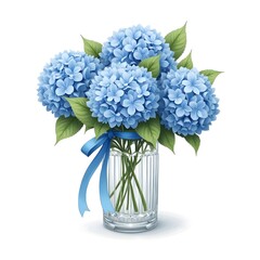 Summer Serenity: Blooming Blue Hydrangeas in Crystal Vase