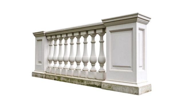 White architectural balustrade design with a radiator on a white wall