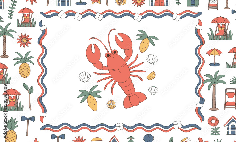 Fototapete modern vector illustration style featuring various hand-drawn summer themes, easily editable and sca