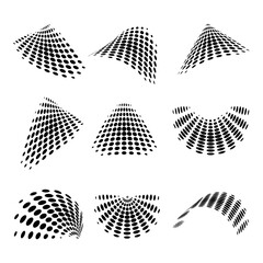 Abstract dotted halftone shape collection. Black and white digital halftone gradient pattern. Elements on white background for business, education and technology. 