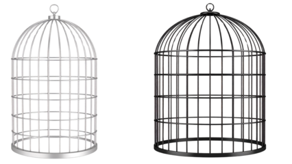 Vintage golden birdcage isolated on white, symbolizing confined freedom or an empty prison