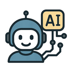 Naklejka premium Friendly Ai Robot Icon on Dark Background