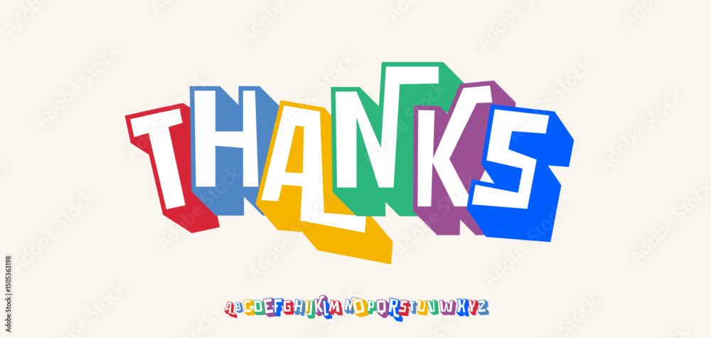 Poster thanks for subscribers, creative gratitude text in bold colorful block style. joyful playful typogra