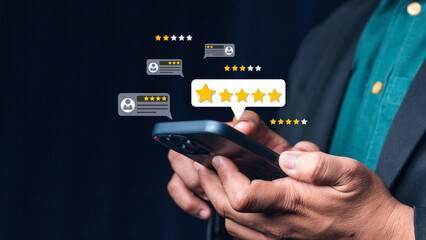 Online customer satisfaction survey service concept, customer rating service based on user experience.