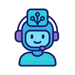 Fototapeta premium Friendly Blue Robot Avatar with Headset providing Customer Support