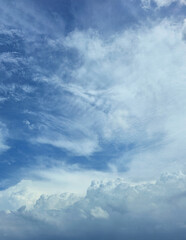 Obraz premium Summer or rainy season blue sky cloud gradient light white background. Beauty clear cloudy in sunshine. Blue sky and white cloud, fluffy cloudy sky background. Beautiful landscape 