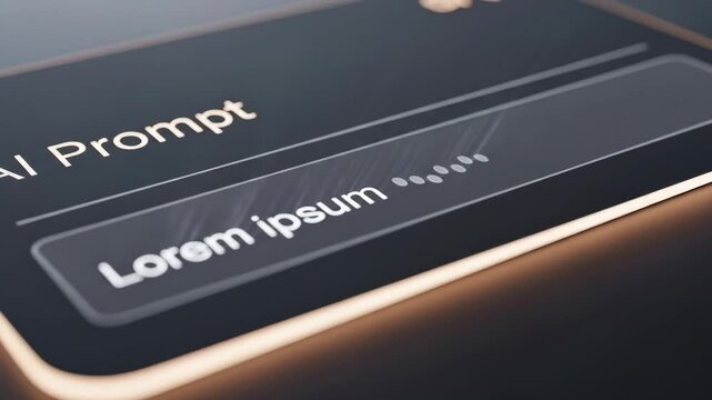 Close up of a futuristic smartphone displaying an AI prompt input interface in low light