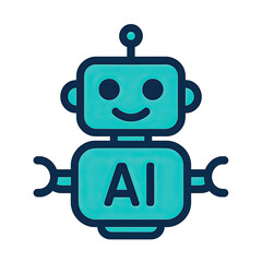 Obraz premium Friendly Teal Robot AI Icon with Neon Glow