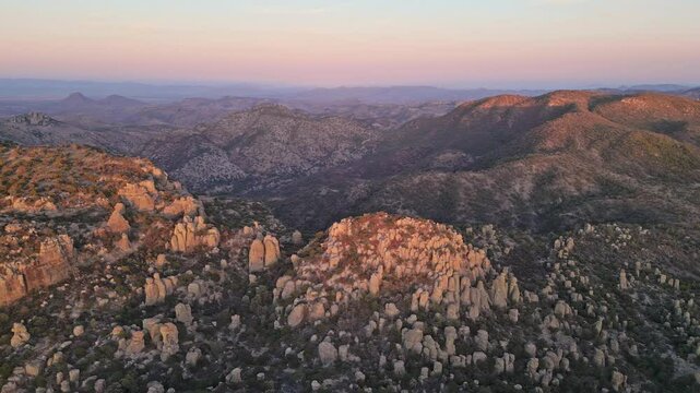 Rock formations at golden hour in Valle de los Monjes, Creel, Chihuahua, Mexico