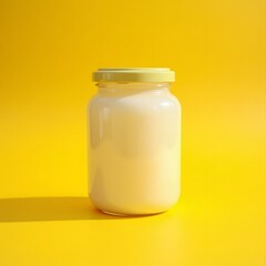Sunny Serenity: Clear Coconut Oil Jar on Yellow Background