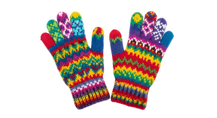 Colorful Knit Wool Gloves on Black Background