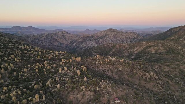 Majestic rock formations at sunset in Valle de los Monjes, Creel, Chihuahua, Mexico