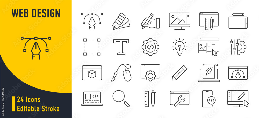 Fototapete Web design web icons in line style. Development, web design, creative process, network technology. Vector illustration.