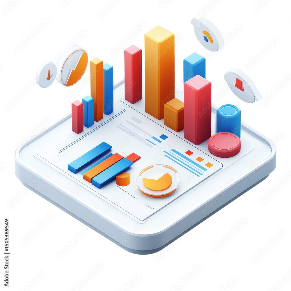Fototapete business performance visual rendered in 3d showing growth and trends on transparent background