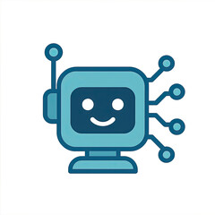 Smiling Blue Robot Illustration with Circuit Connections on Teal Background