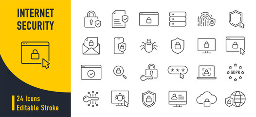 Internet security web icons in line style. Security, privacy, computer, safety, information, data, protect, padlock. Vector illustration.