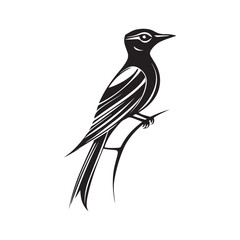 Fototapeta premium Vector illustration of a bird perched on a tree branch in minimalist style and fine details, isolated on white background.