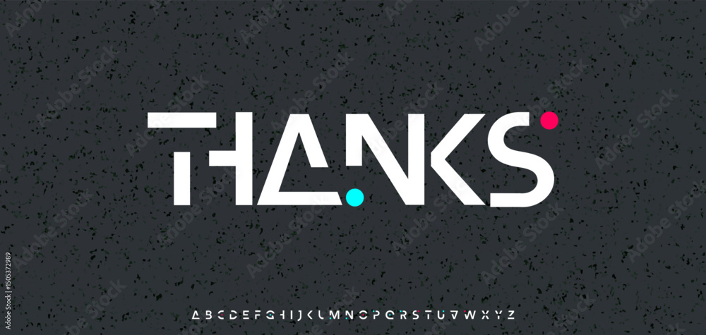 Poster Thanks for subscribers, futuristic digital text in techno AI style. Scifi inspired typography with abstract geometric forms for logo, headline, EDM design. Vector illustration.