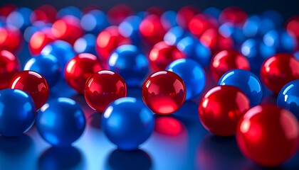 Red and blue spheres abstract background.