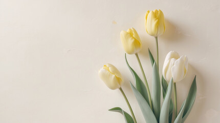 soft floral styled tulip photo with pastel yellow blooms gently arranged on cream background for elegant seasonal content floral botanical wallpaper background