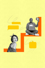 Pop zine sketch artwork collage of happy girl guy stand bubble communication speech chatterbox...