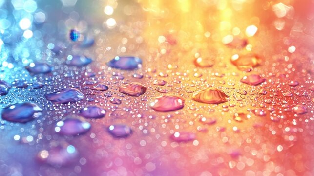 Colorful Water Droplets on Surface with Vibrant Bokeh Effect - Powered by Adobe