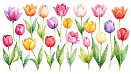 Fototapeta premium illustration drawn in watercolor bright beautiful tulips for use in various Souvenirs 
