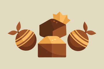 Assorted chocolate candies flat lay illustration