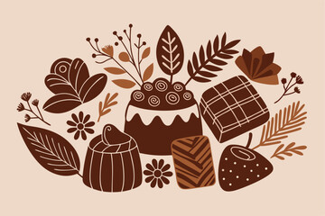 Delicious chocolate treats with botanical elements