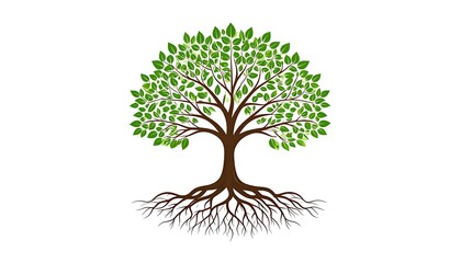 Naklejka premium Lush Tree Roots Leaves Illustration.