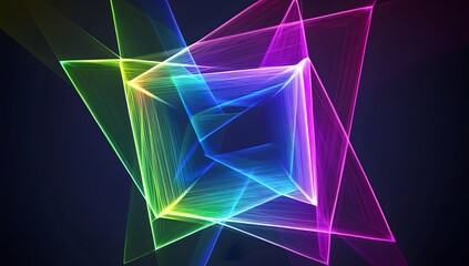 Abstract background with blue, green, and purple lines in a square shape, with a glowing effect on a dark background. 
