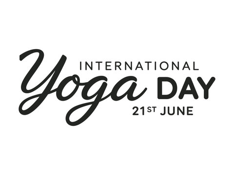 Stylish international yoga day typography celebrating health wellness and mindfulness in june