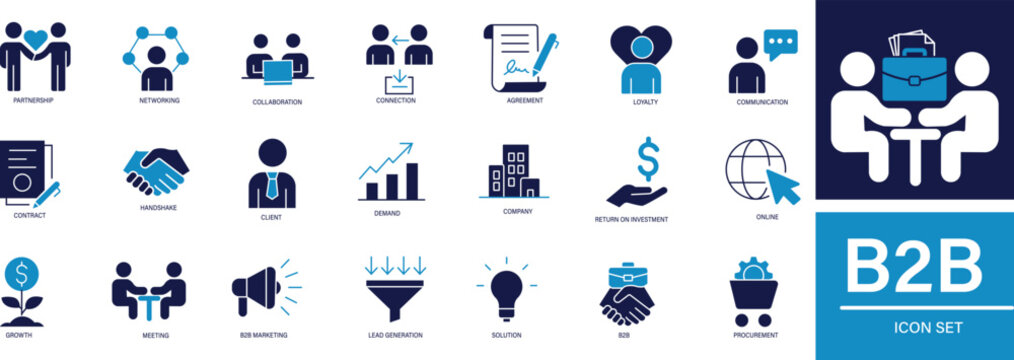 B2B Business Icon Set partnership, collaboration, networking, business deal,