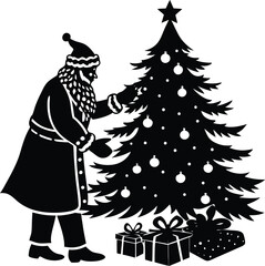 Obraz premium Santa Placing Gifts Under Tree Silhouette