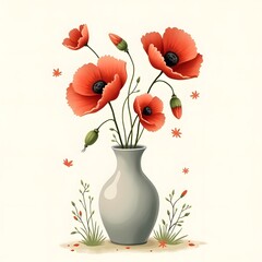 A Summer Symphony: Fragrant Red Poppies in Matte Porcelain Vase