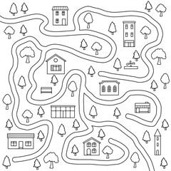 City maze graphic black white sketch aerial view illustration vector 
